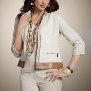 Chico's Linen Blazer Jacket w Silver Trim